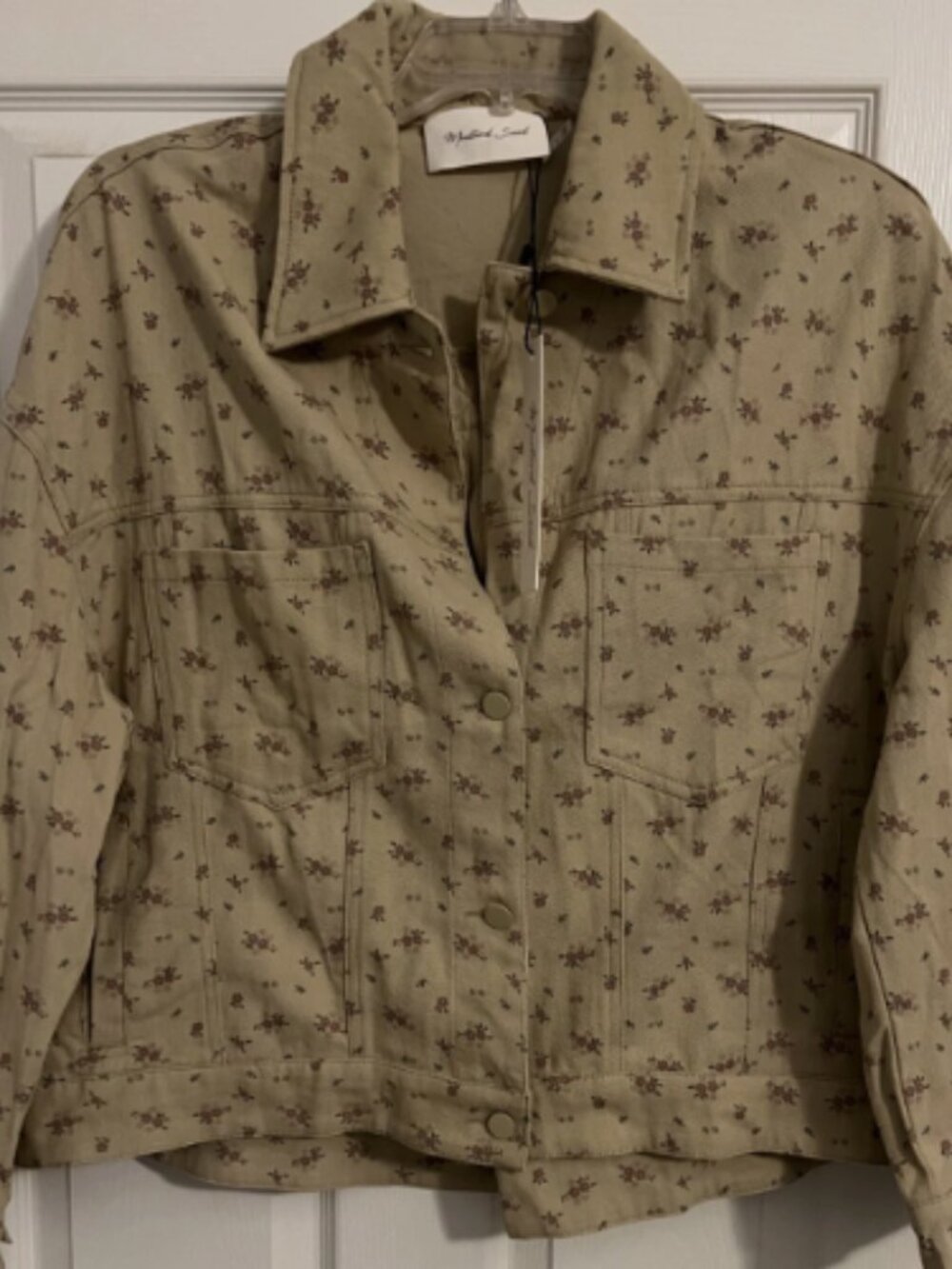 NWOT Mustard Seed Corduroy Jacket Women's L Taupe Floral Pleated Back